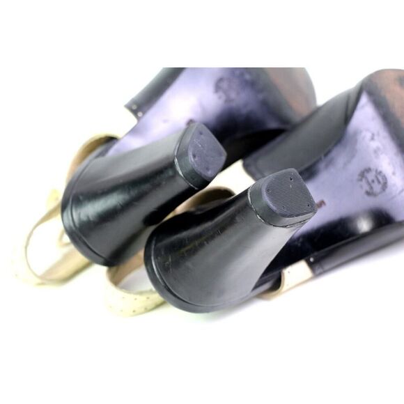 Stephane Kelian BLACK BEIGE LEATHER MID HEEL OPEN TOE LACE SLINGBACK SANDALS 5 - Picture 10 of 12